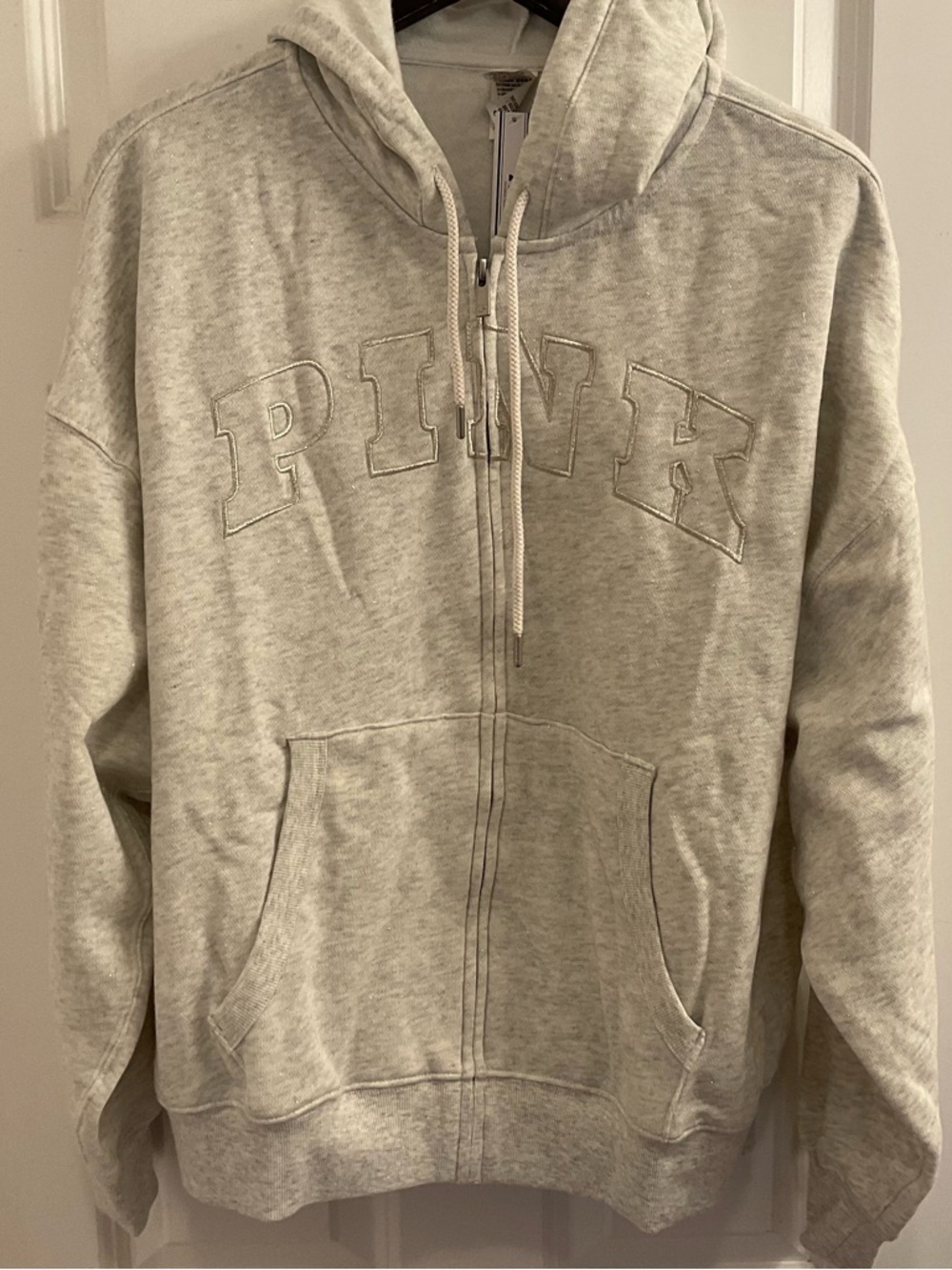 PINK Victoria’s Secret Campus Fleece Full Zip Hoodie - NWT - XL Snow Heather - Picture 3 of 9